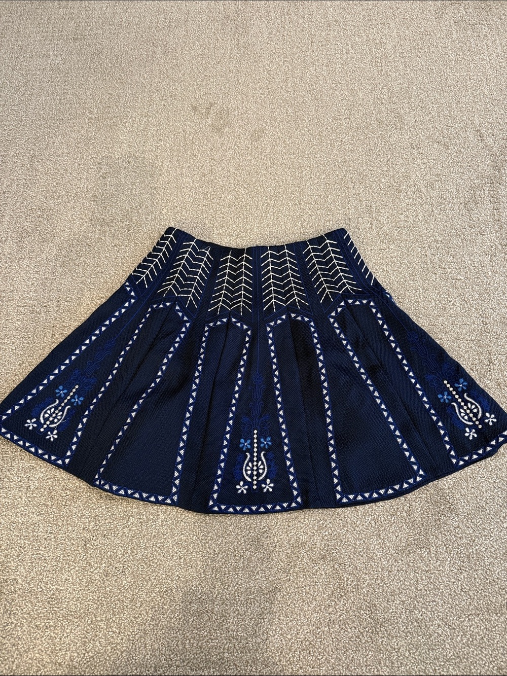 Alya Navy A-Line Skirt with White Embroidery